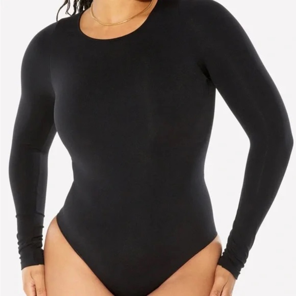 Fabletics Black Long-Sleeve Crewneck Bodysuit